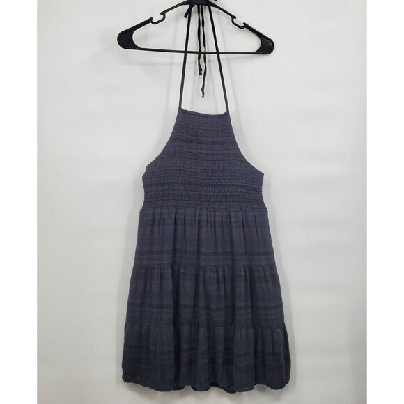 American Eagle Smock Mini Dress Halter Sleeveless Open Back Medium Womens Black - Picture 1 of 11